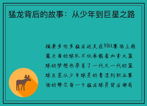 猛龙背后的故事：从少年到巨星之路